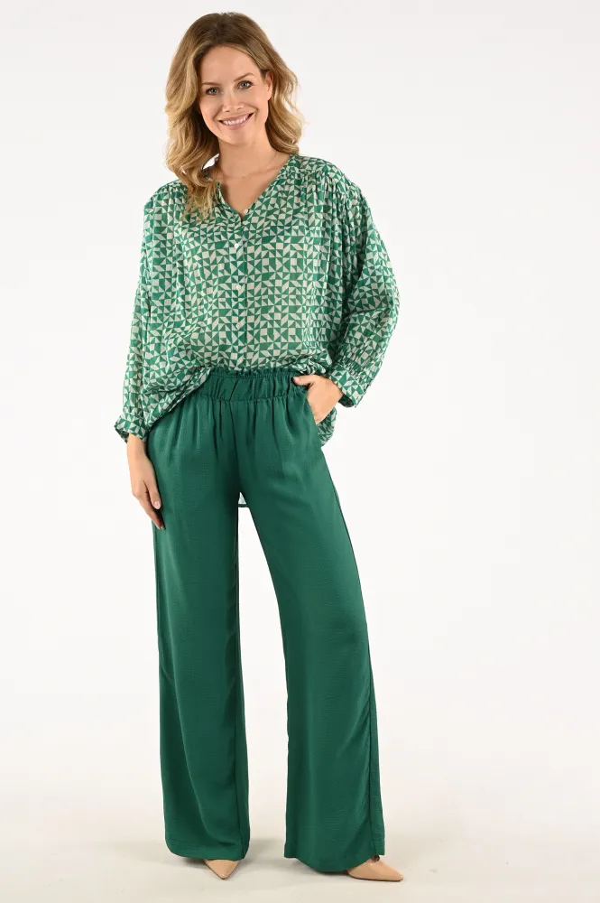 BYBAR BLOUSE DRIEKWART MOUW GROEN  