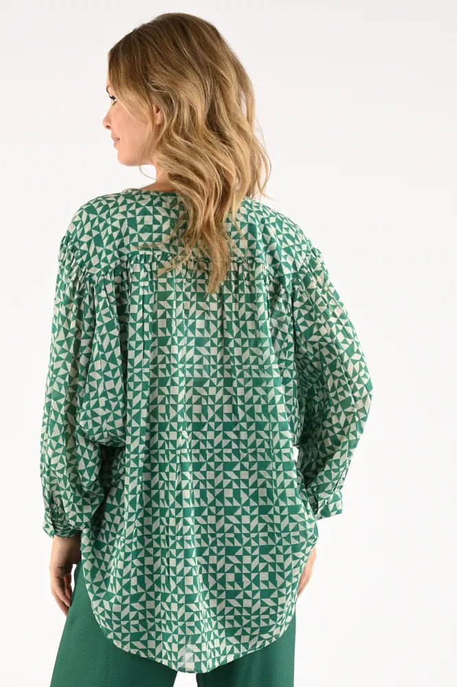 BYBAR BLOUSE DRIEKWART MOUW GROEN  