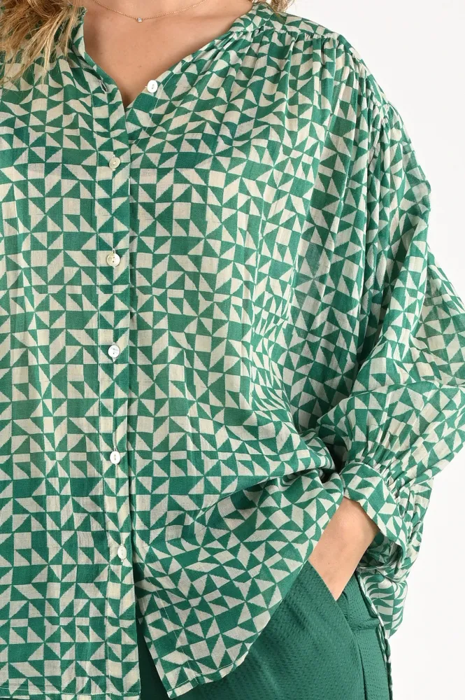 BYBAR BLOUSE DRIEKWART MOUW GROEN  