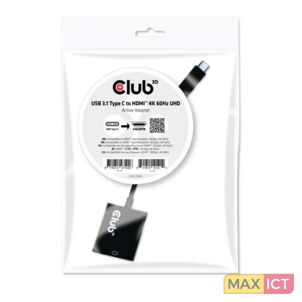 CLUB3D USB 3.1 Type C to HDMI 2.0 UHD 4K 60Hz Active Adapter