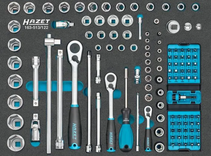DOPPENASSORTIMENT MET RATEL 1/4 "  3/8 "  1/2 " 122DELIG