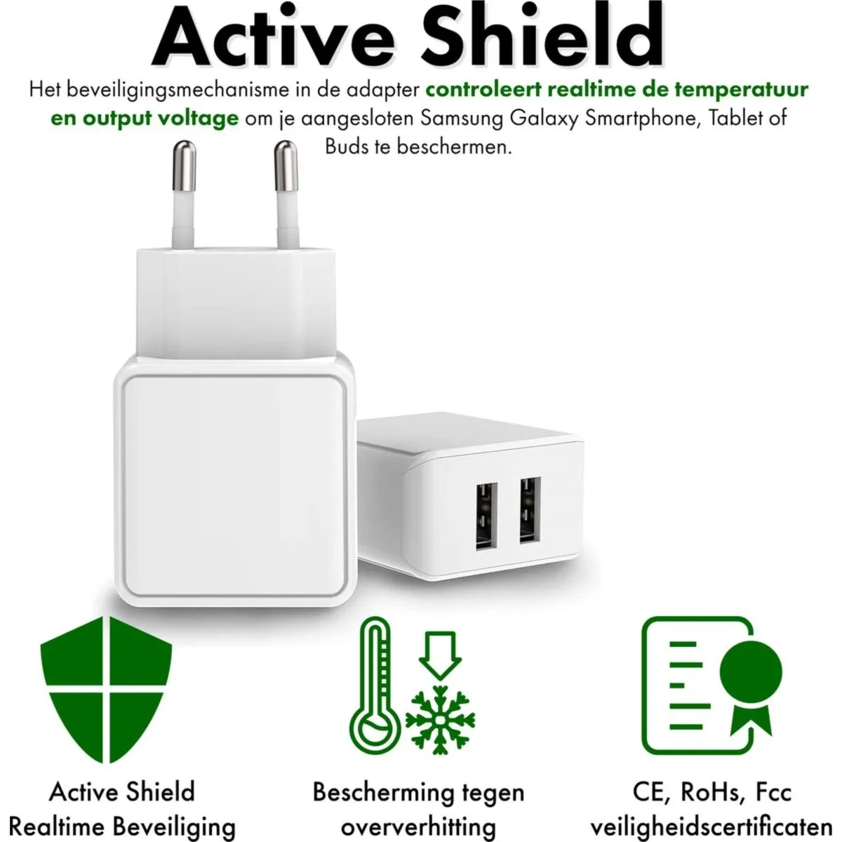 DUBBELE USB OPLADER 12W + USBC KABEL  1 METER  NYLON  EXTRA STERK  SNELLADER  GESCHIKT VOOR SAMSUNG S21/S20/S10/A51/A53/S2
