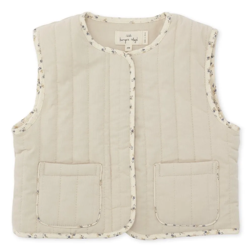 KONGES SLOJD HAZEL QUILTED VEST SUMMER SAND BODYWARMER MOUWLOOS VESTJE WIT CREME MET BLOEMETJESRAND