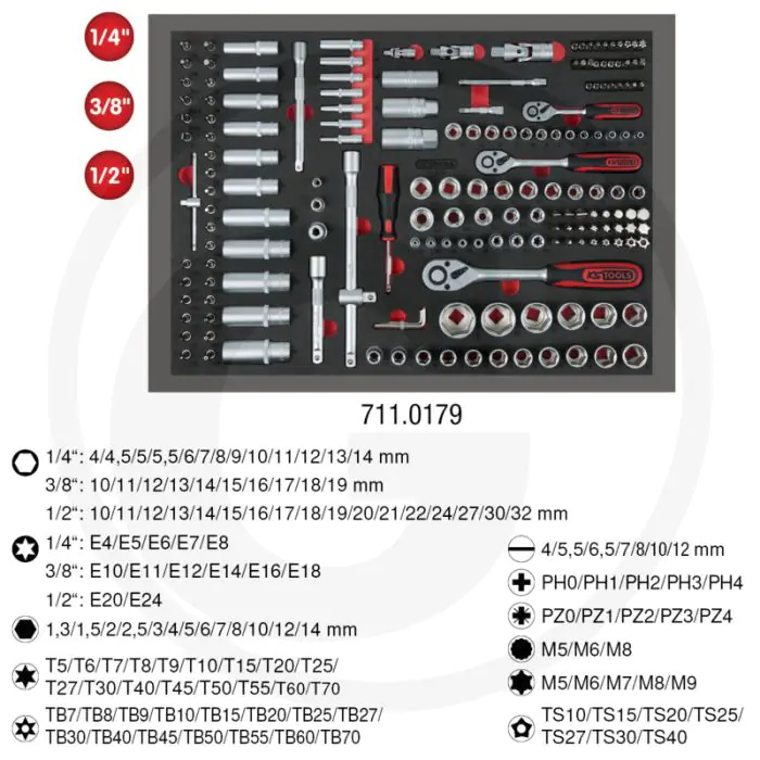 KS TOOLS 1/4+3/8+1/2" STECKSCHLüSSELSATZ 179TLG.  ÖL UND CHEMIKALIENBESTäNDIG