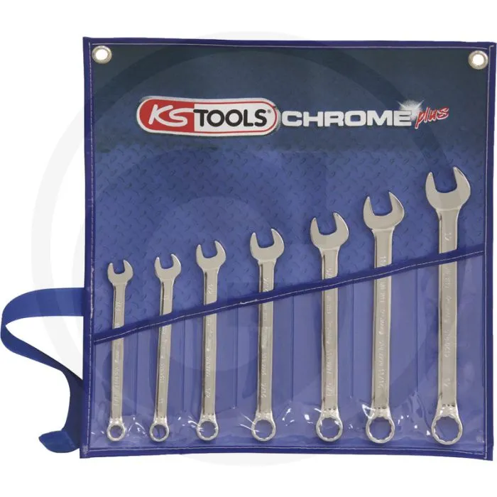 KS TOOLS CHROMEPLUS® DUBBELE STEEKSLEUTELSET, 7DELIG, 8X920X22 MM  HOOGGLANS VERCHROOMD, 15° MAULSTELLUNG