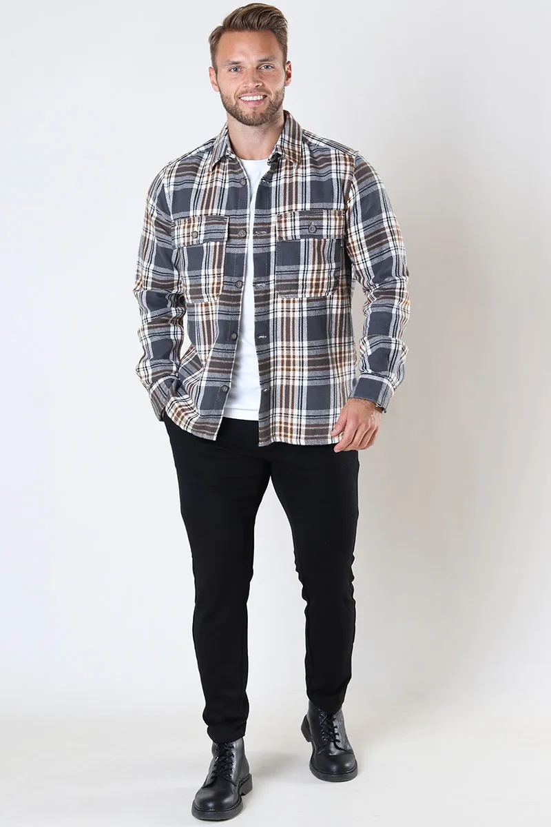   Only & Sons  SCOTT LS CHECK FLANNEL OVERSHIRT Grey Pinstripe