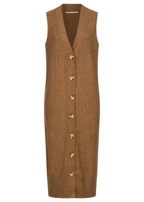 ONLY Damen Ribbed V-Neck Longform Weste toasted coconut braun