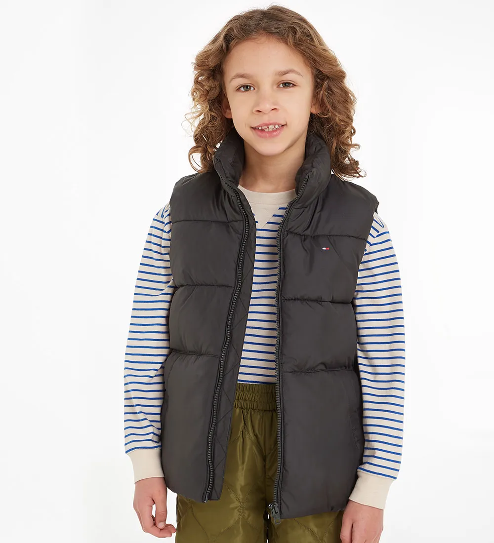TOMMY HILFIGER GEWATTEERD VEST  ESSENTIAL  ZWART